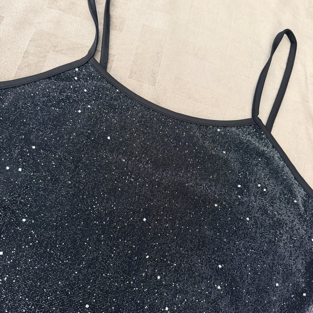 Shein Curve Bodysuit Womens 4XL Black Glitter Spaghetti Strap High Leg Plus Size